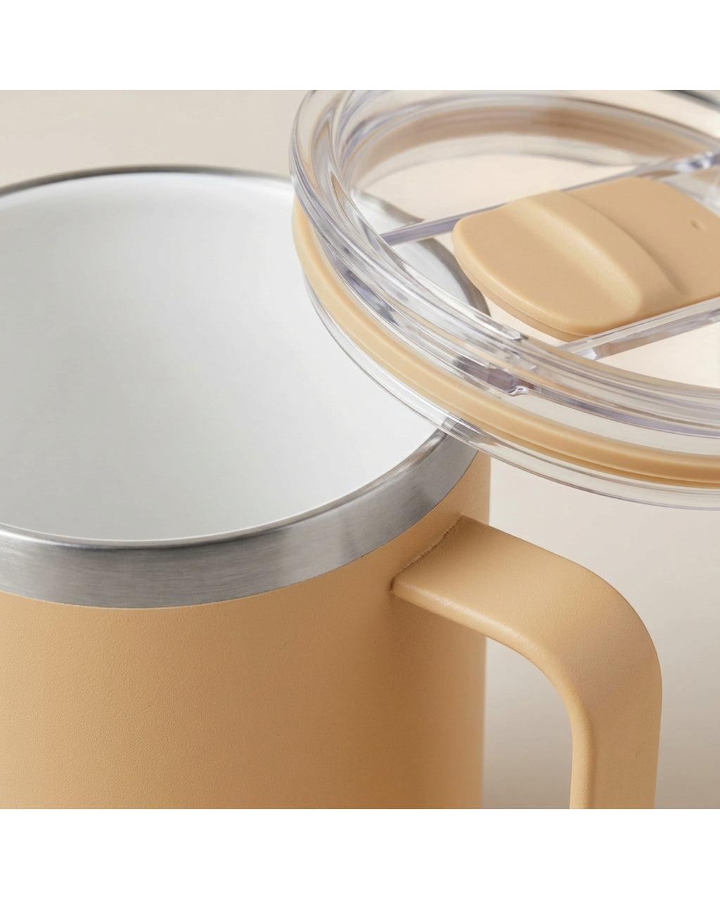 Nelou Vacuum Insulated Cup 14 fl oz Cream Handle Ceramic-Lined Interior - Detail view