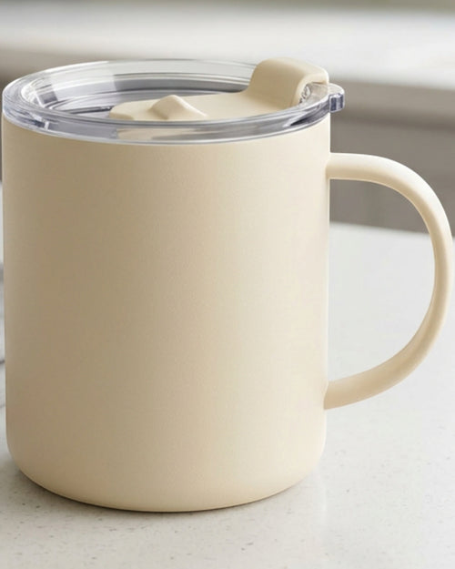 Nelou Vacuum Insulated Cup 14 fl oz Cream Handle Ceramic-Lined Interior - Lifestyle view